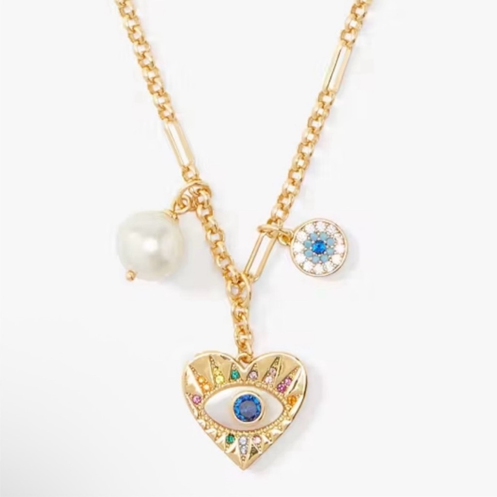 Kate Spade Gold Heart Pendant Necklace with Eye Design